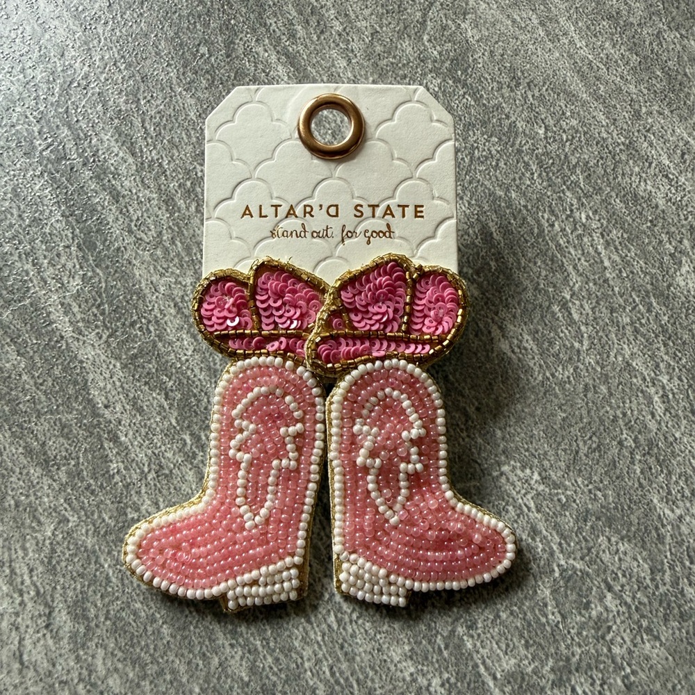 Altar'd State Pink and Gold Boot Earrings